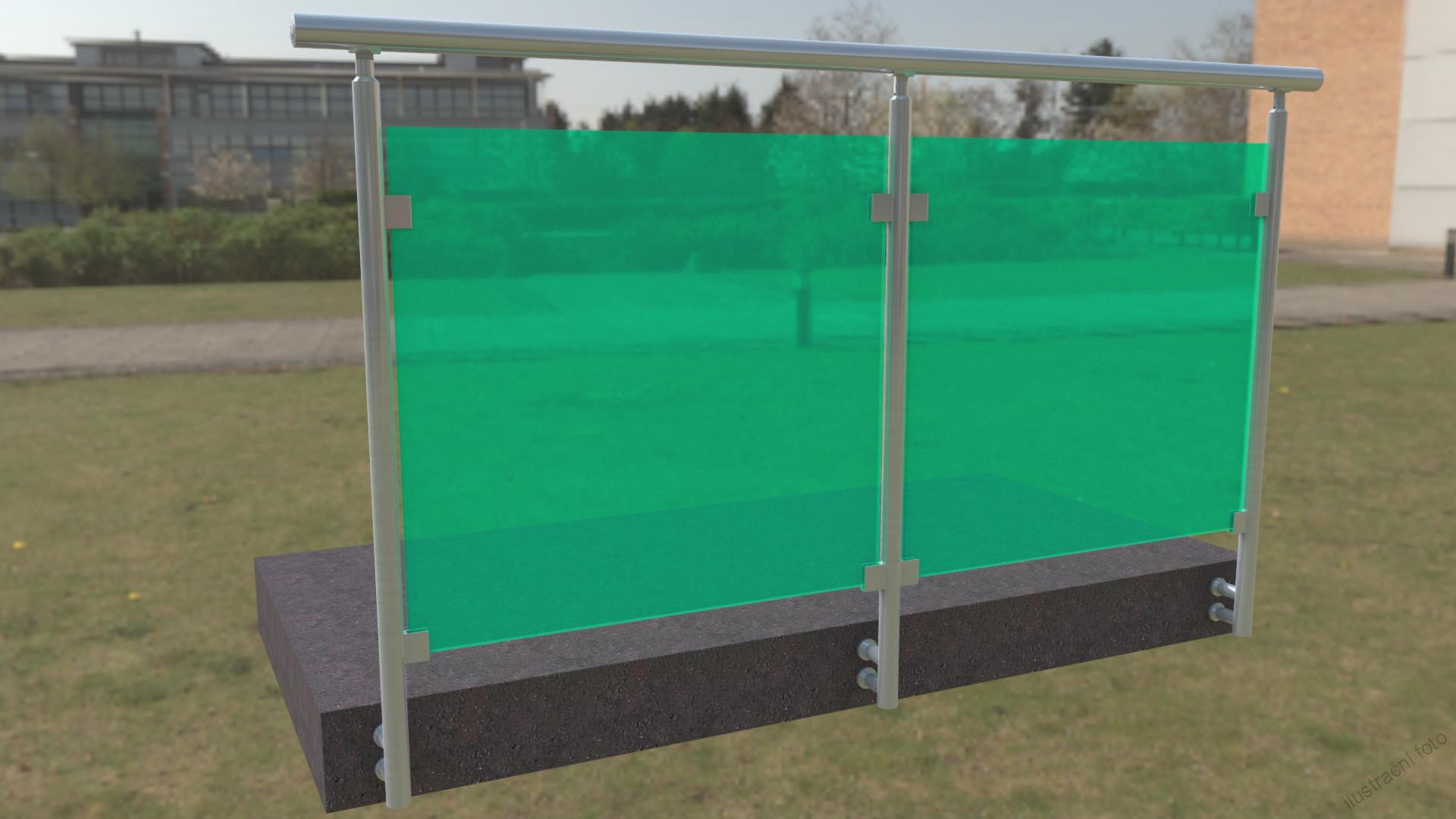 Hliníkové zábradlí se zeleným sklem - boční kotvení  (orientační cena)